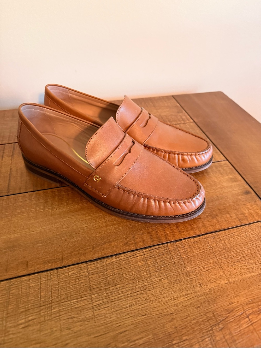 Cole Haan Women's Tan Leather Penny Loafers - Picture 2 of 10